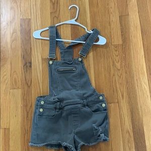 Trendy Olive Green Distressed Overalls